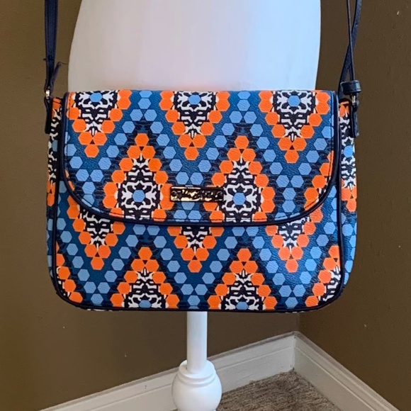Vera Bradley Leather Crossbody Purse - Marrakesh Beads pattern dark blue strap - Picture 1 of 12